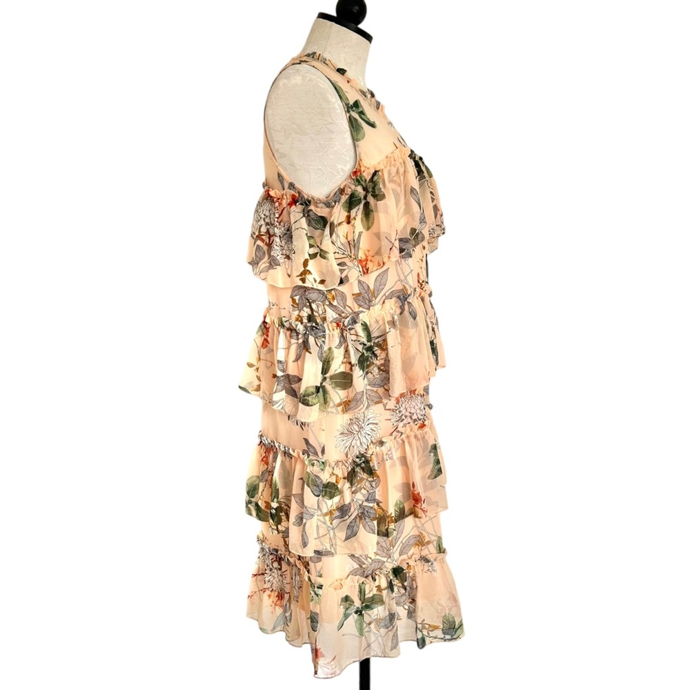 Maxsport NEW Tiered Ruffle Dress Chiffon Floral Peach Sleeveless  Size Medium - Picture 6 of 16